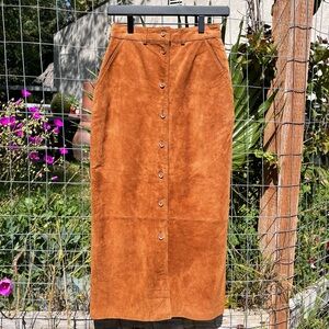 Toffs Brown Suede Button-Down Skirt